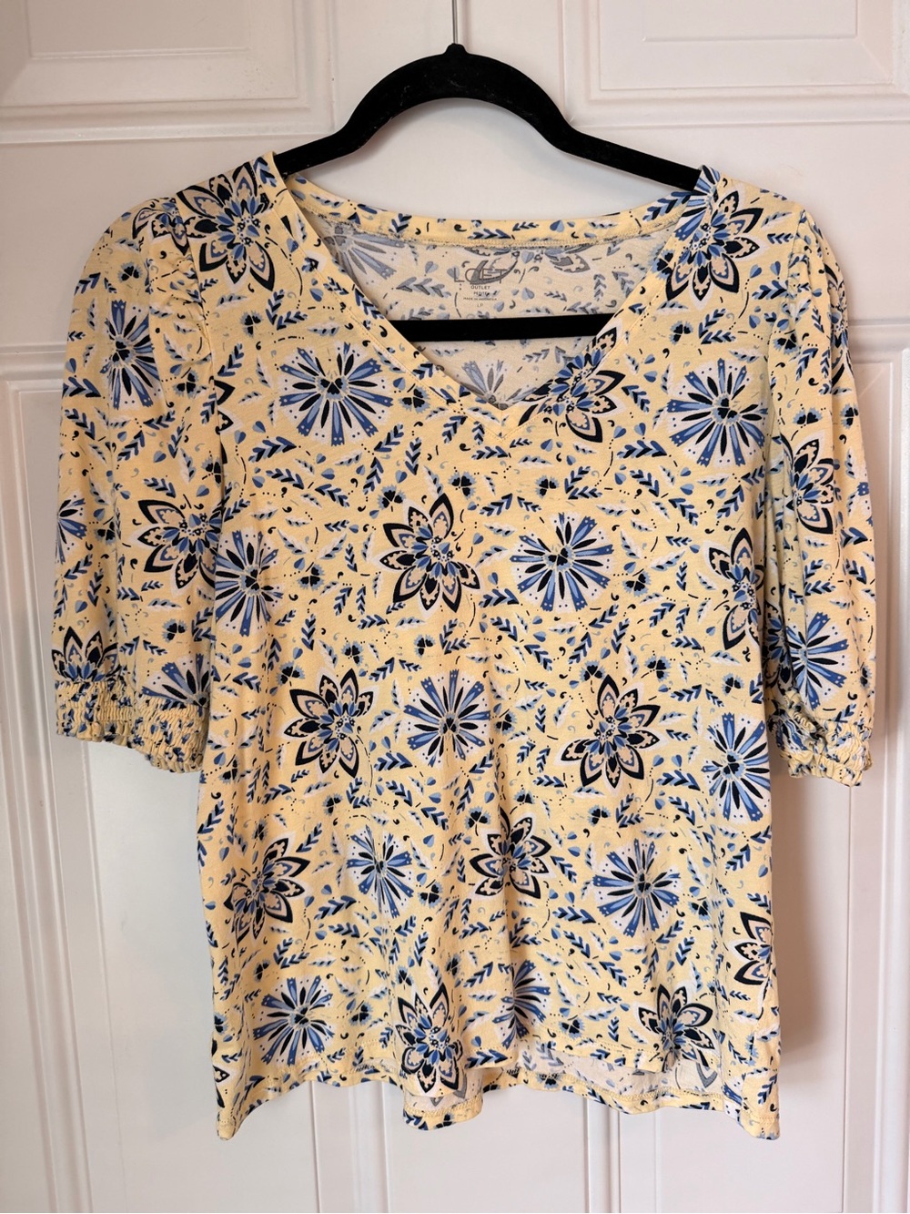 LOFT Yellow Floral V-Neck Tunic with Blue Print